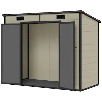 Outsunny - x 4' Plastic Outdoor Storage Shed with Floor, Window, Lockable Doors and Vents for Backyard Patio Lawn