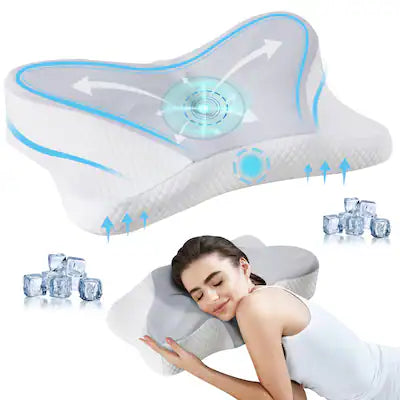 Anysun - Cervical Neck Pillow, Cooling Ergonomic Memory Foam Pillows ，Dual Height Orthopedic Support Contour Pillow for Side
