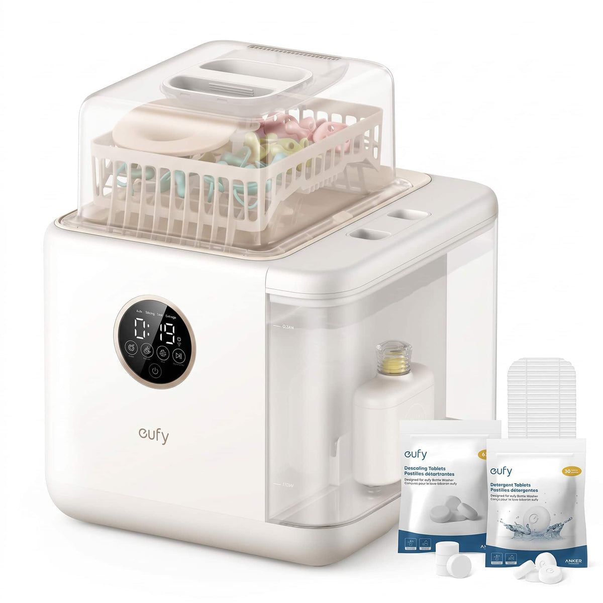 eufy - S1 pro Baby Bottle Washer,Sterilizer and Dryer with half-year Cleaning Kit. Built-in Water Softener,Large Capacity - White
