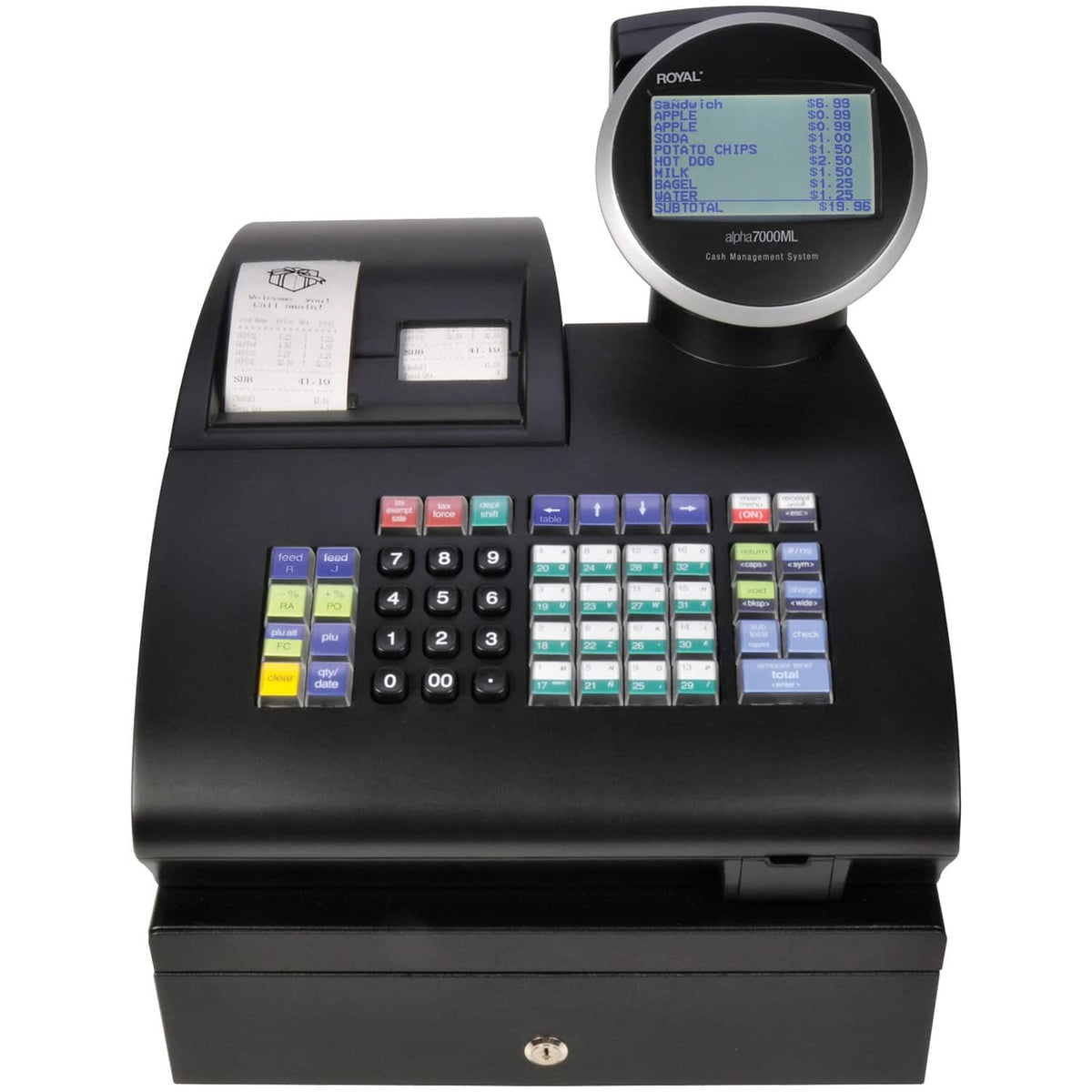Royal - Alpha 7000ML Electronic Cash Register, Locking Cash Drawer, 2 Thermal Printers, 2 LCD Displays - Black
