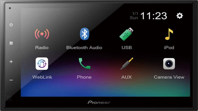 1/1 Sun 11:23  
Radio Bluetooth Audio USB iPod  
WebLink Phone AUX Camera View  
Pioneer
