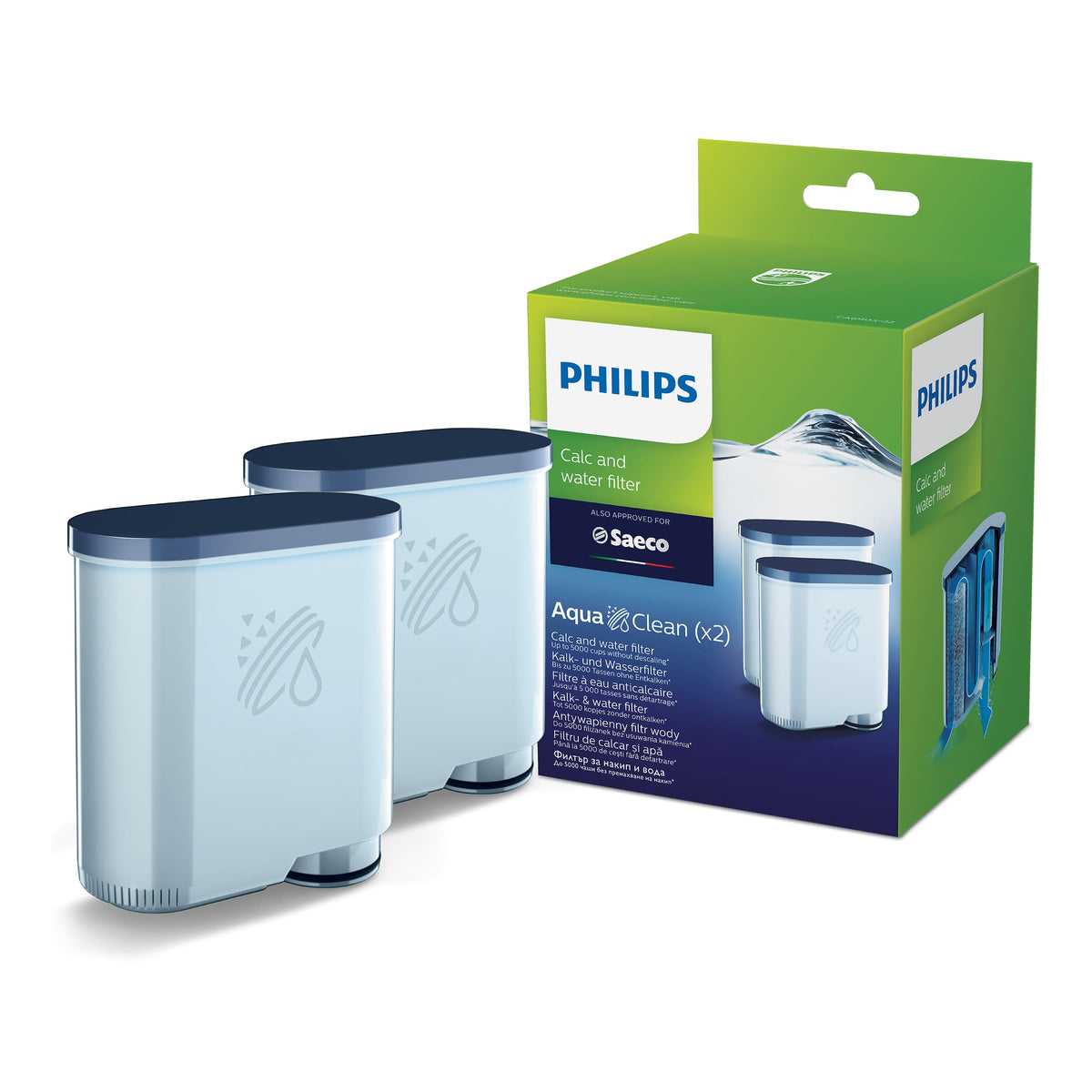 Philips - AquaClean Water Filter Replacement for Fully Automatic Espresso Machines, Two Pack - Blue