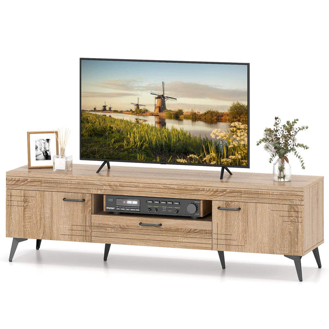 Front. Costway - TV Stand for 65 Inch TVs Modern Entertainment Center with Drawer 2 Storage Cabinets - Brown.