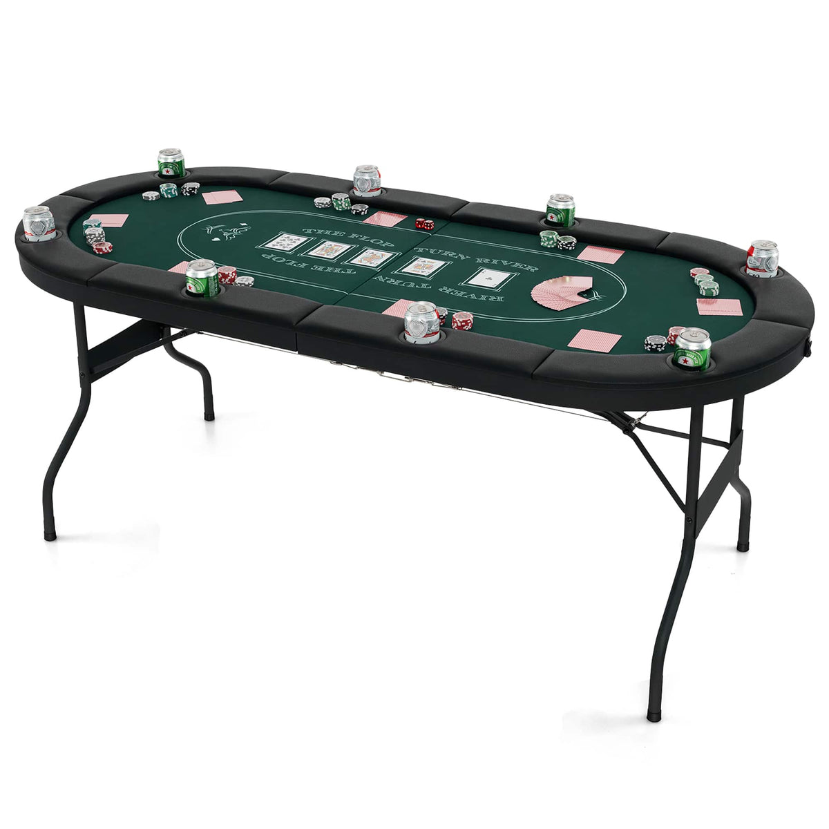 Gymax - 8 Player Foldable Poker Table Portable Folding Texas Holdem Table w/Padded Rail - Green