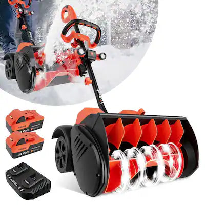 Voltask - 48V 16-Inch Cordless Electric Snow Shovel with Wheels & LED Lights - 2 Batteries & Dual Quick Charger Included for Drive