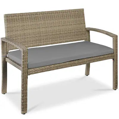 Best Choice Products - 2-Person Outdoor Wicker Bench Garden Patio Porch Furniture w/ 700lb Capacity - Cement