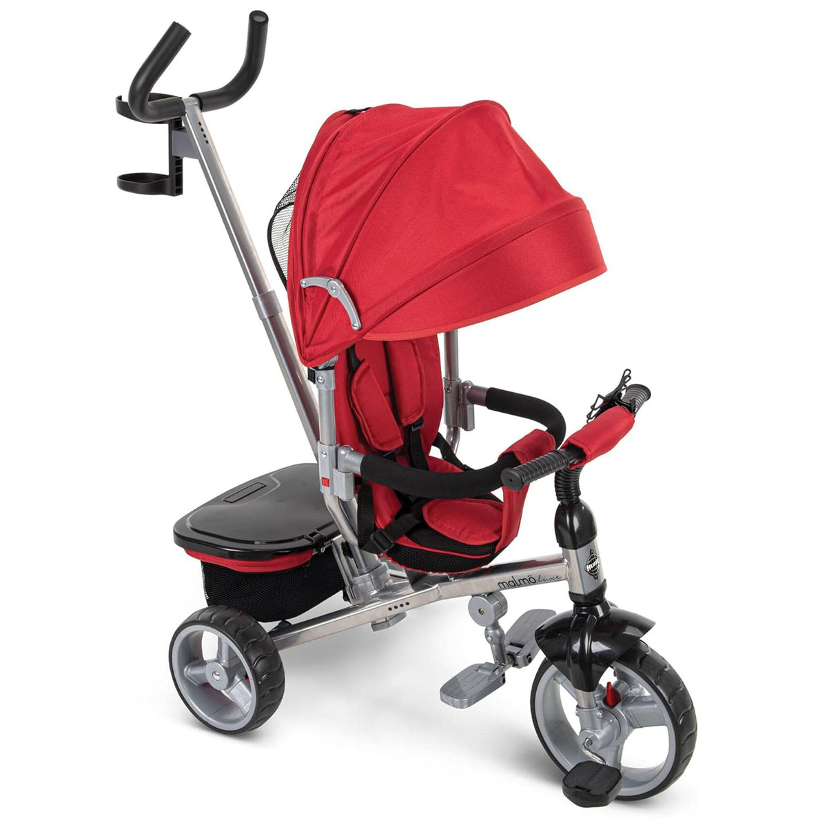 Huffy - Malmo Luxe 4 in 1 Canopy Tricycle with Push Handle for Toddlers - Red/Black