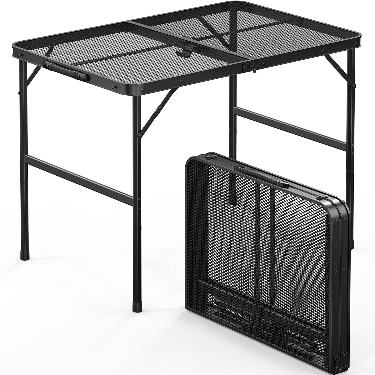 Winado - 3FT Folding Camping Table Portable Picnic Table w/ Adjustable Height Aluminum Table for Indoor Outdoor Beach Patio Party - Black