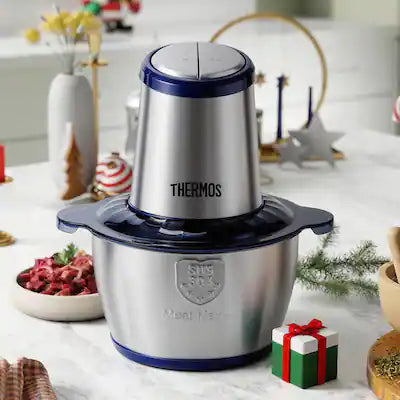 Thermos - 8 Cup Functional Food Processor 4 Blades 2 Bowls Mini Vegetable Chopper 500w Feed Chute & Pusher For Mincing, Dicing
