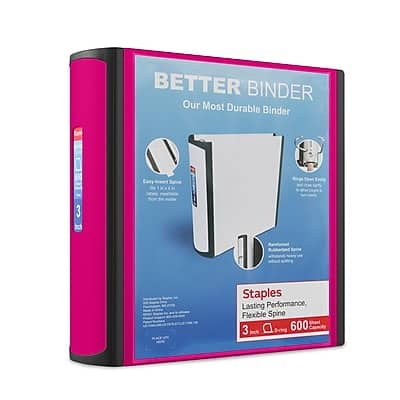Staples - 3" 3-Ring Better Binder, D-Ring - Pink