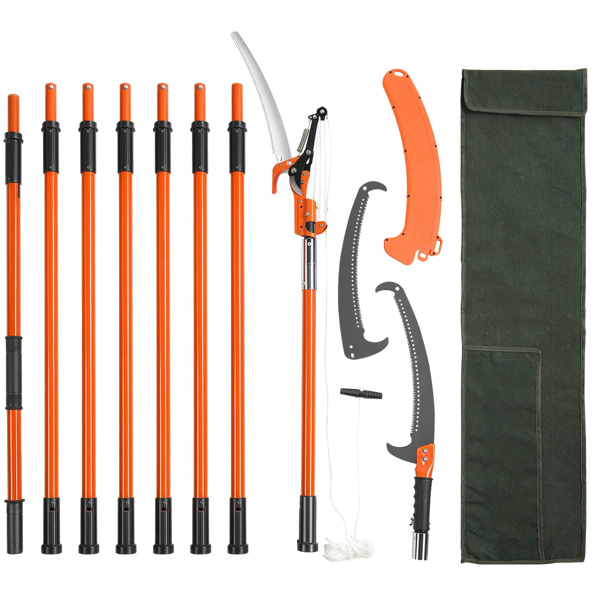 VEVOR - Manual Pole Saw, 7.3-27 ft Extendable Tree Pruner, Sharp Steel Blade and Scissors High Branches Trimming - Red