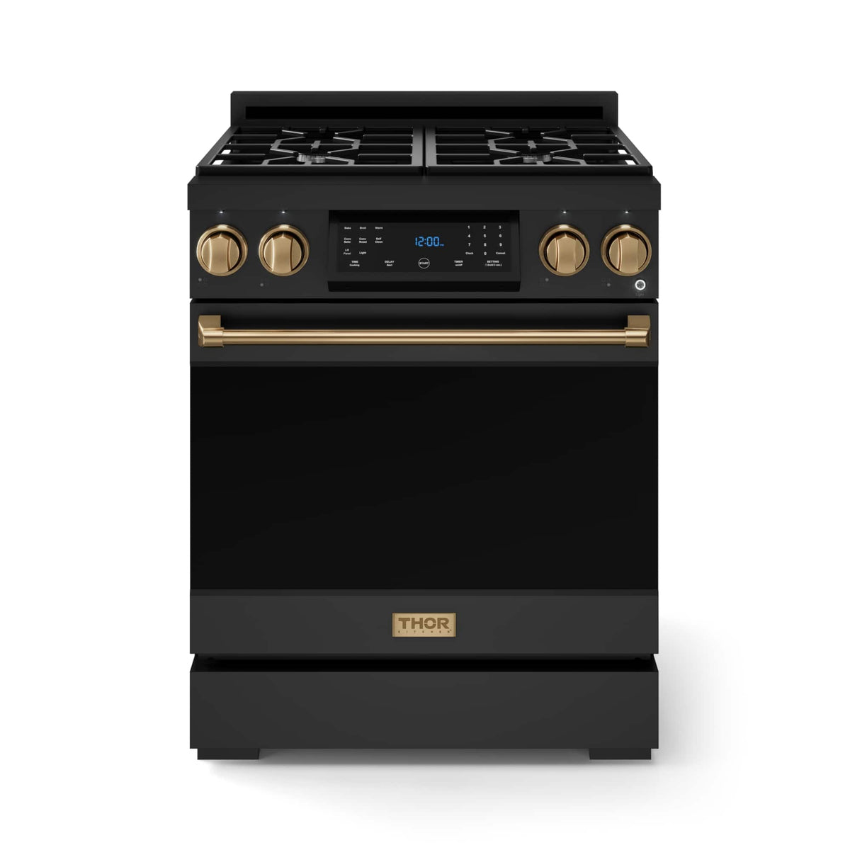 30 in. Wide 4 burner Gordon Ramsay Series by Thor Kitchen 4.55 Cu. Ft Freestanding LP Gas Range with Bronze Hardware - Black