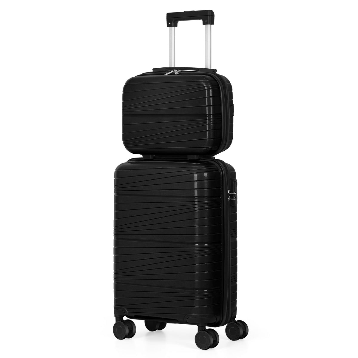 Oumilen - 2 Piece Luggage Set – 20" Carry On + 14" Cosmetic Case, 4 Silent Spinner Wheels with 3-Digit Lock - Black