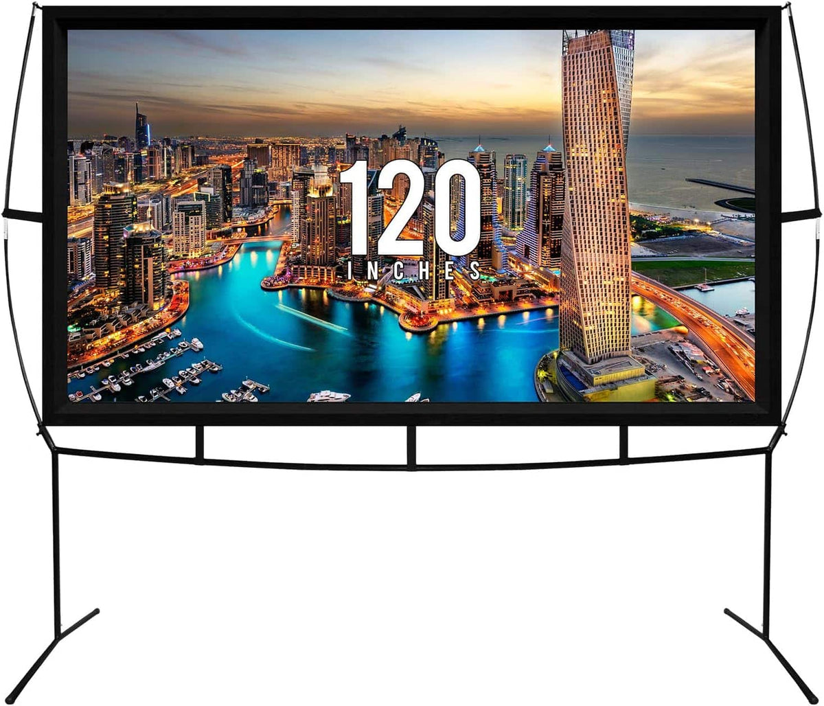 KHOMO GEAR - 120" Portable Projector Screen with Stand – Foldable Indoor/Outdoor Screen for Theater & Events