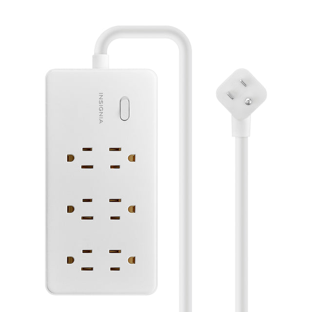 Front. Insignia™ - 4’ 6 Outlet Power Strip with Power Switch - White.