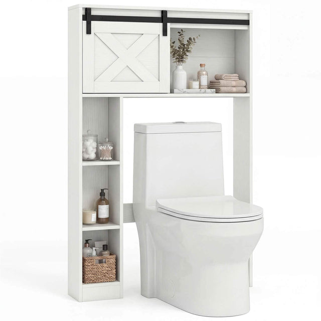 Front. Costway - Costway Over the Toilet Bathroom Storage Cabinet with Sliding Barn Door & Shelves White - White.