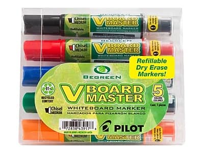 Begreen V Board Master  
Whiteboard Marker  
Chisel Medium  
Refillable Dry Erase Markers!  
5 Colors  
Recycled Content 91%  
Made in Japan  
Pilot  
V Master
