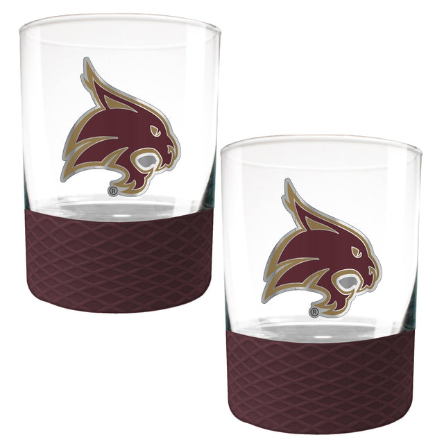 Front. Great American Products - Texas State Bobcats 2-Pack 14oz. Rocks Glass Set with Silcone Grip - Maroon.