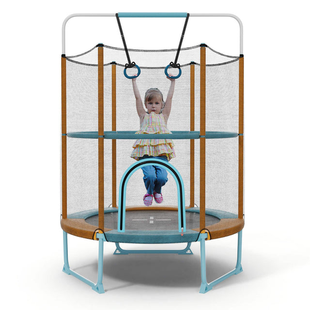 Front. Gymax - Gymax 60'' Trampoline for Kids w/ Gymnastic Bar Rings Foamed Handle No Gap Design Blue & Orange - Blue, Orange.