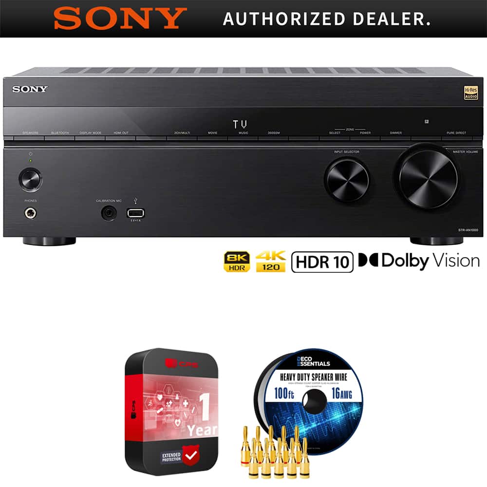 Sony - STR-AN1000 7.2 ch Home Theater 8K A/V Receiver w/ Accessories + Extended Warranty Bundle