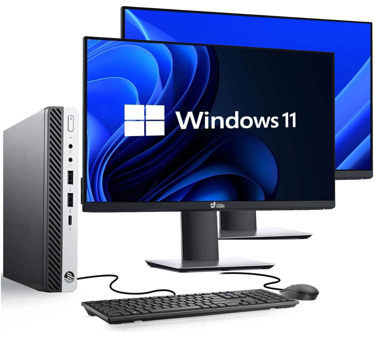 HP - Refurbished Excellent - G3 Tiny Desktop Computer PC | Intel i5-6th 2.5GHz | 16GB DDR4 RAM | 256GB SSD | Dual 22"LED | KB & Mouse | Wi-Fi | Win11 - Black
