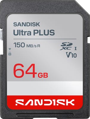 SANDISK - 64GB Ultra PLUS SDXC UHS-I Memory Card, Read Speeds up to 150MB/s