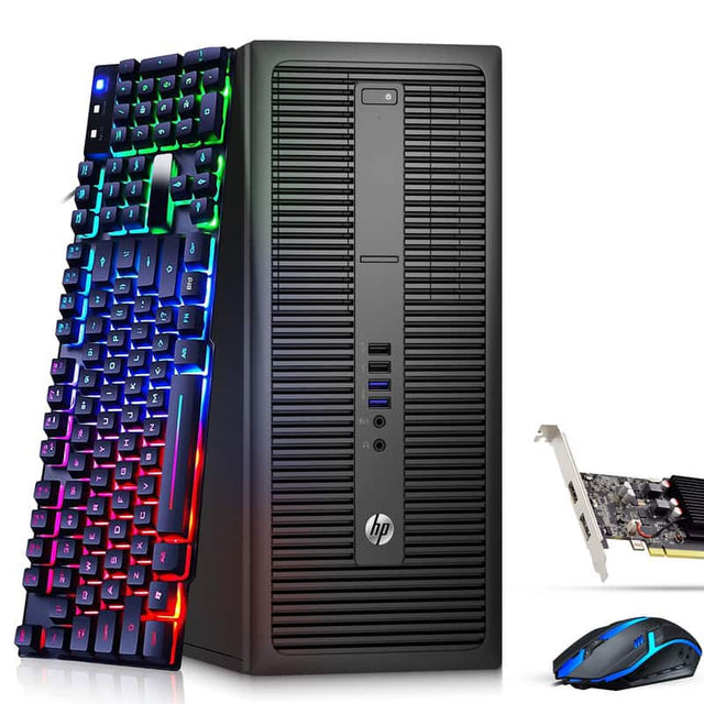 Front. HP - 800 G2 Tower Gaming Desktop PC, Intel i7-6th, 16GB DDR4 RAM, 1TB SSD, Nvidia GTX 1660, Wi-Fi, Win11 - Black.