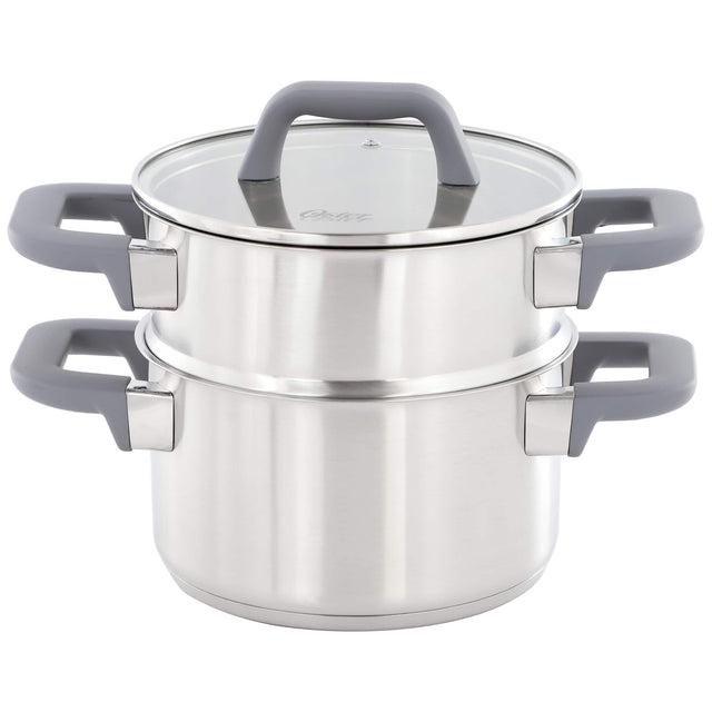 Front. Oster - Oster Beauford 3 Piece 2.9 Quart Stainless Steel Steamer Set with Lid - Silver.