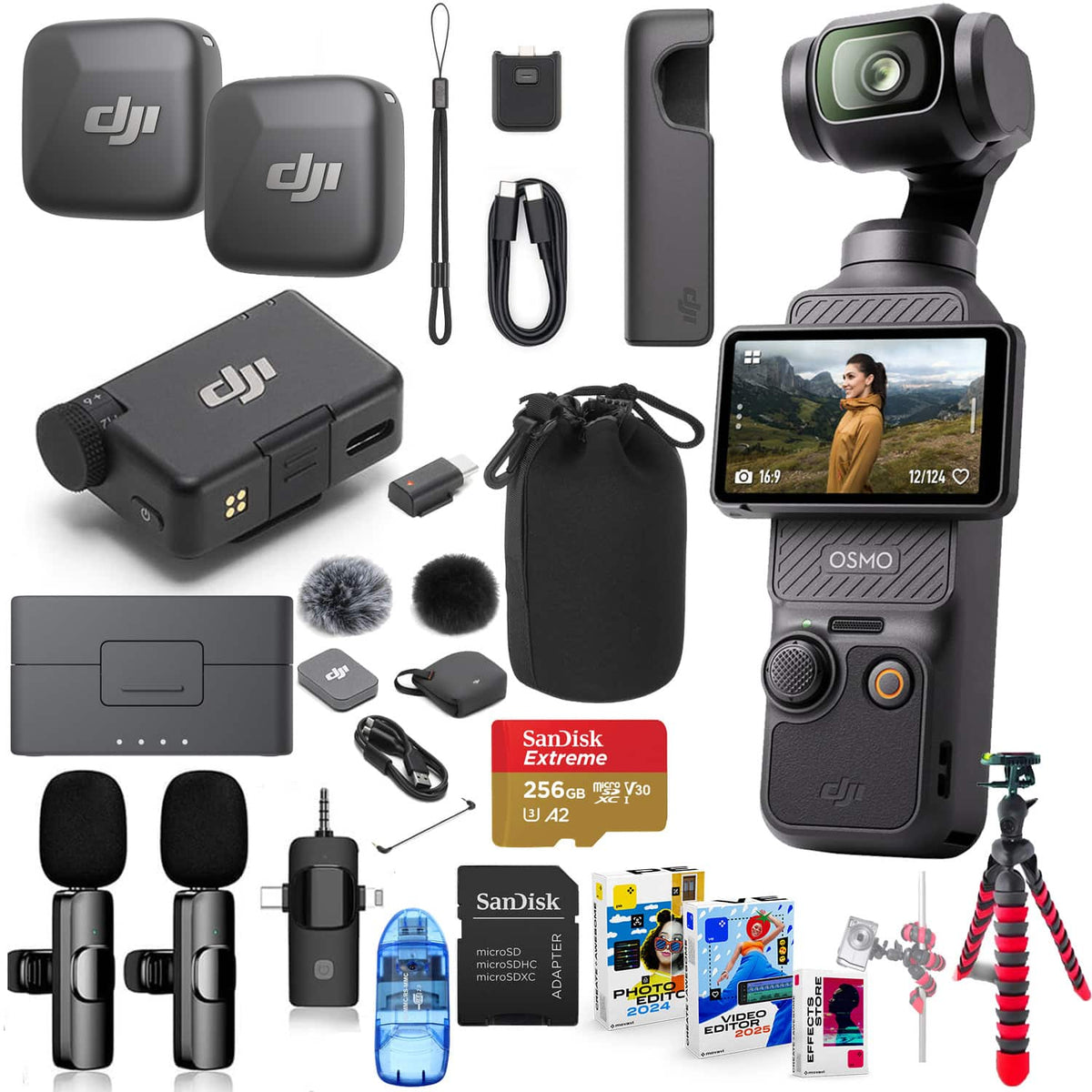 Bundle - DJI - Osmo Pocket 3 Vlog Combo 4K Camera with Mic Mini, 256GB microSD, Wireless Mic & Tripod - Black