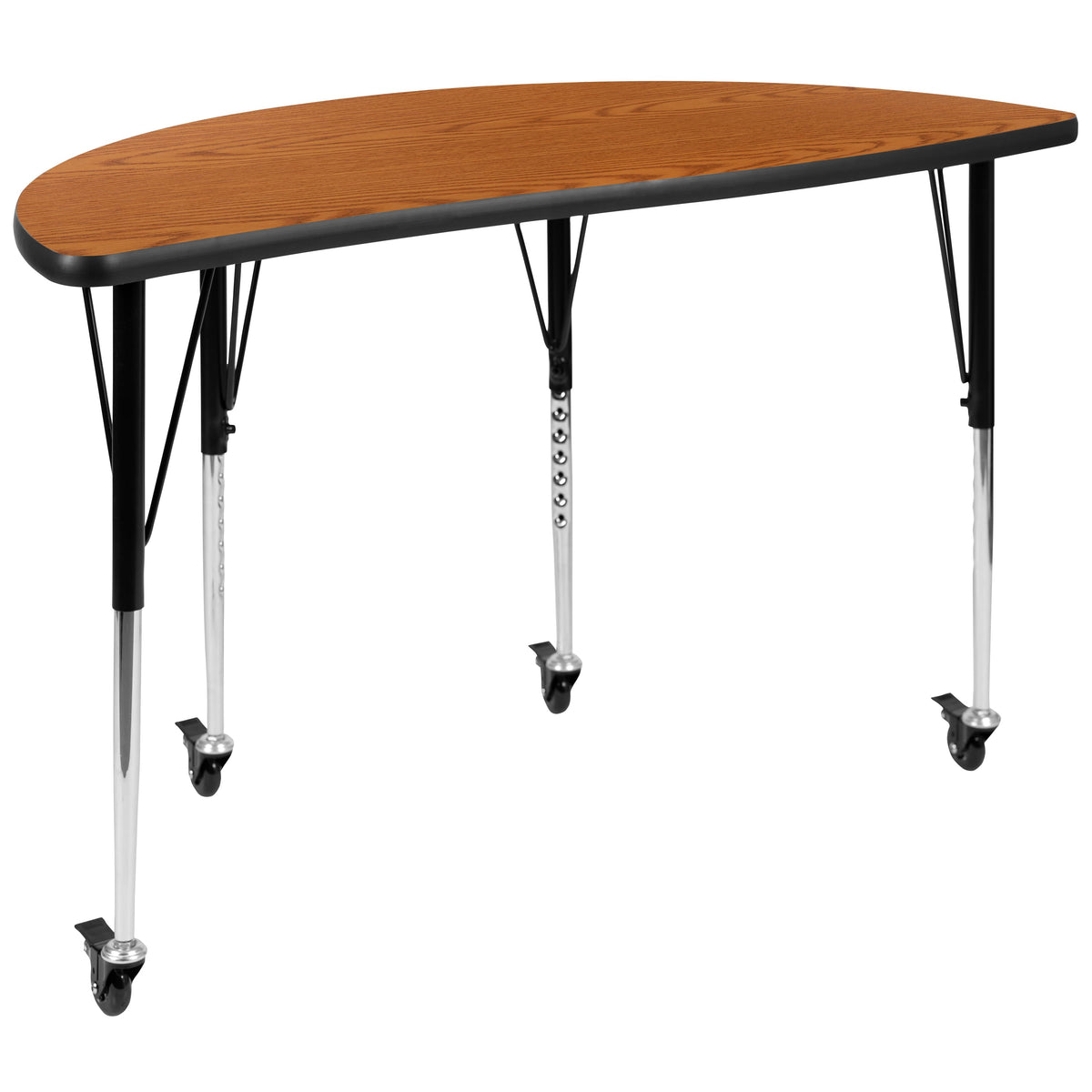 Emma + Oliver - Mobile 47.5" Half Circle Wave Flexible Collaborative Adjustable Height Activity Table - Oak