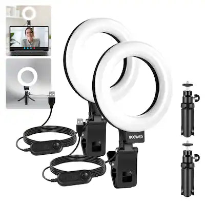 Neewer - 5" Ring Light Kit (2-Pack) with Tripod Stands - Clip-On Video Conference Lighting for Monitor & Laptop