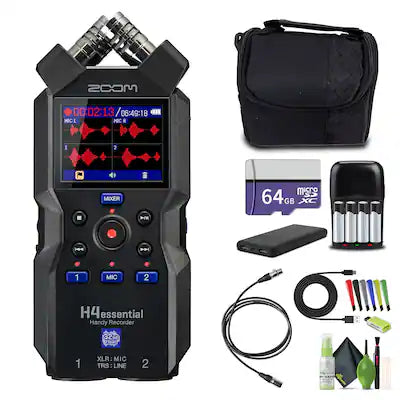 Zoom - H4essential 4-Track 32-Bit Float Portable Audio Recorder Bundle