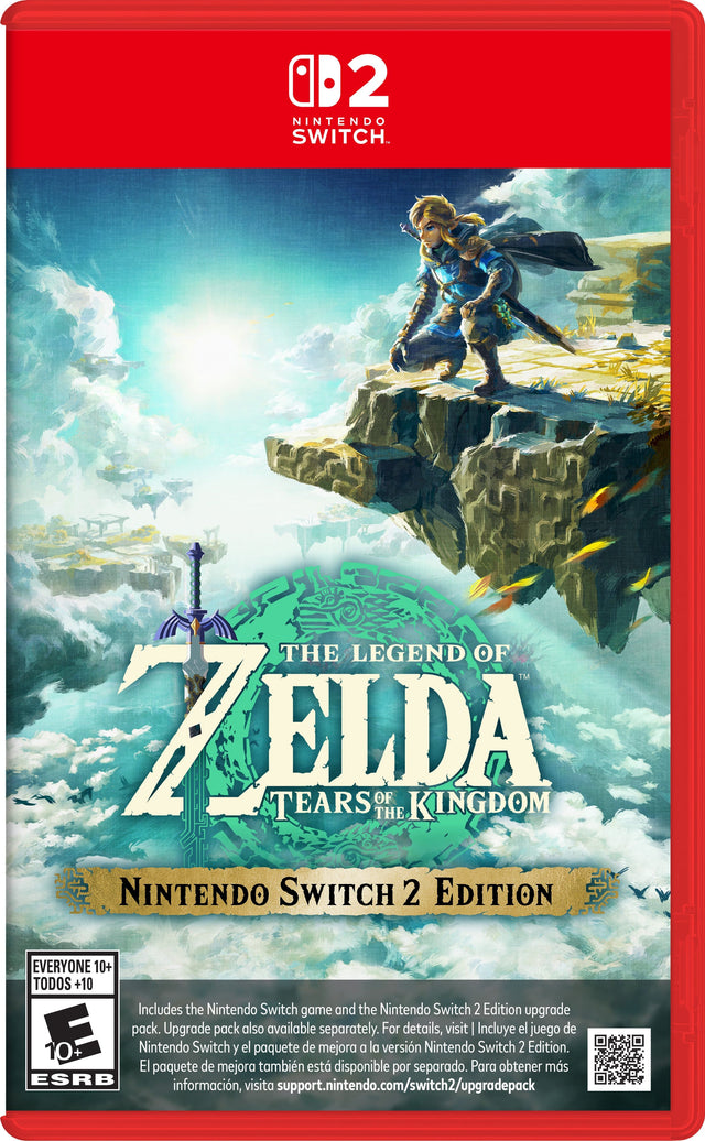 The Legend of Zelda: Tears of the Kingdom - Nintendo Switch 2 Edition (Everyone 10+). Includes the Nintendo Switch game and the Nintendo Switch 2 Edition upgrade pack. Upgrade pack also available separately. For details, visit support.nintendo.com/switch2/upgradepack. ESRB information available at support.nintendo.com/switch2/upgradepack.