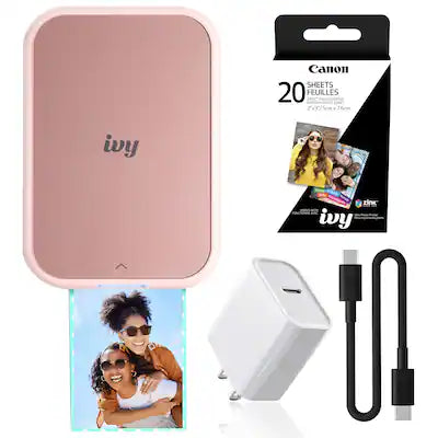 Canon - IVY 2 Mini Photo Printer Blush Pink, Bluetooth Portable Printer for iOS & Android, ZINK 2x3 Sticky-Back Photo Prin