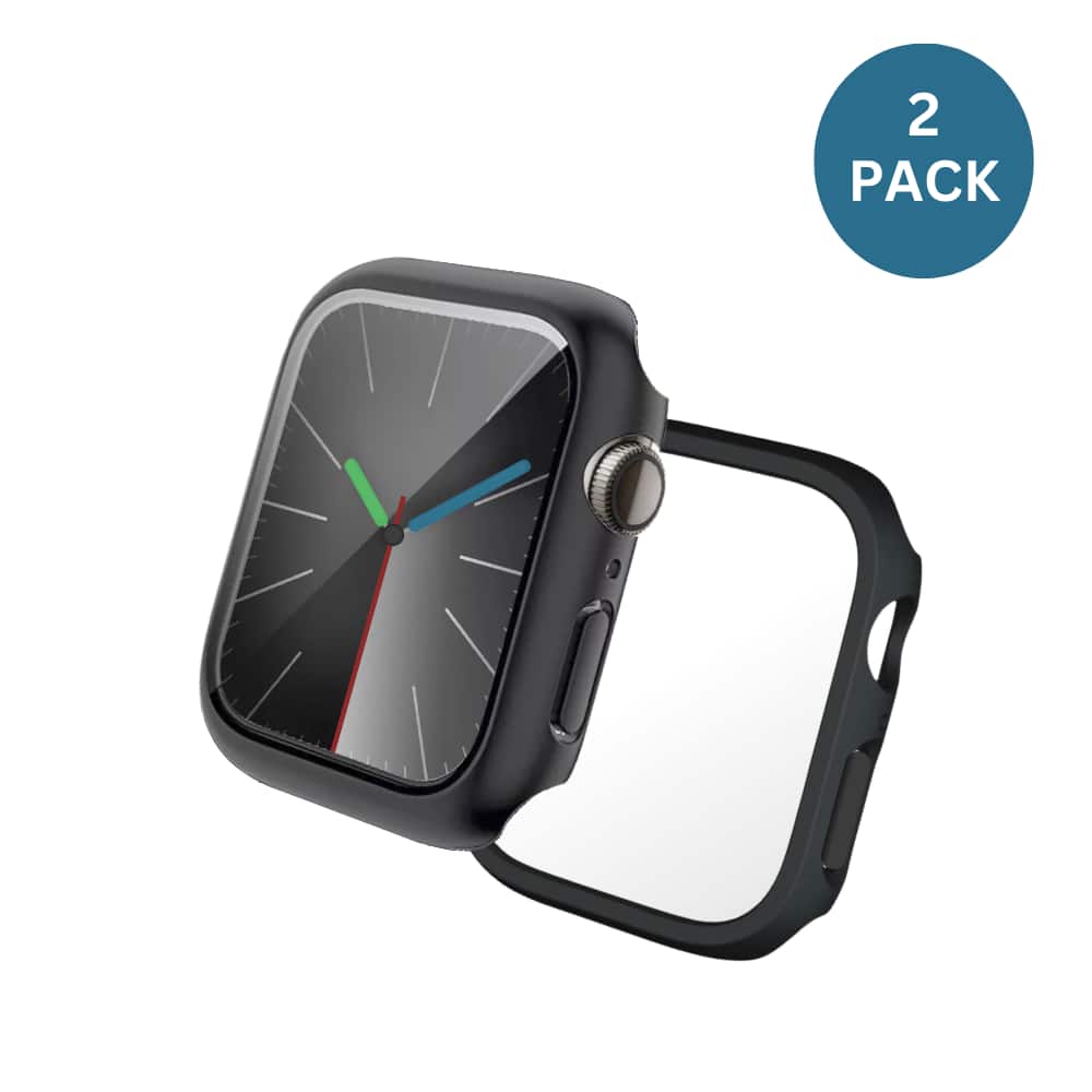 Qixxronics - 2PACK Case for Apple Watch Series Ultra 1 / Ultra 2 / Ultra 3 [49mm], Built-in Tempered Glass Screen Protector - Black