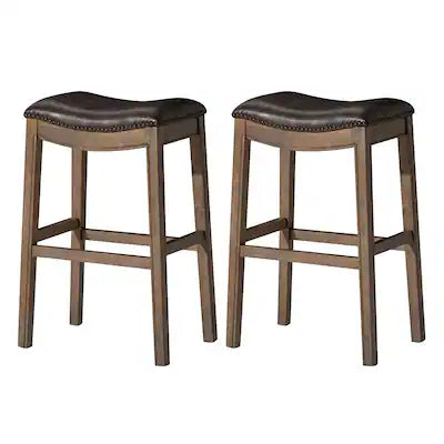 Maven Lane - Adrien Saddle Barstool, w/ Marksman Saddle Vegan Leather, Set of 2