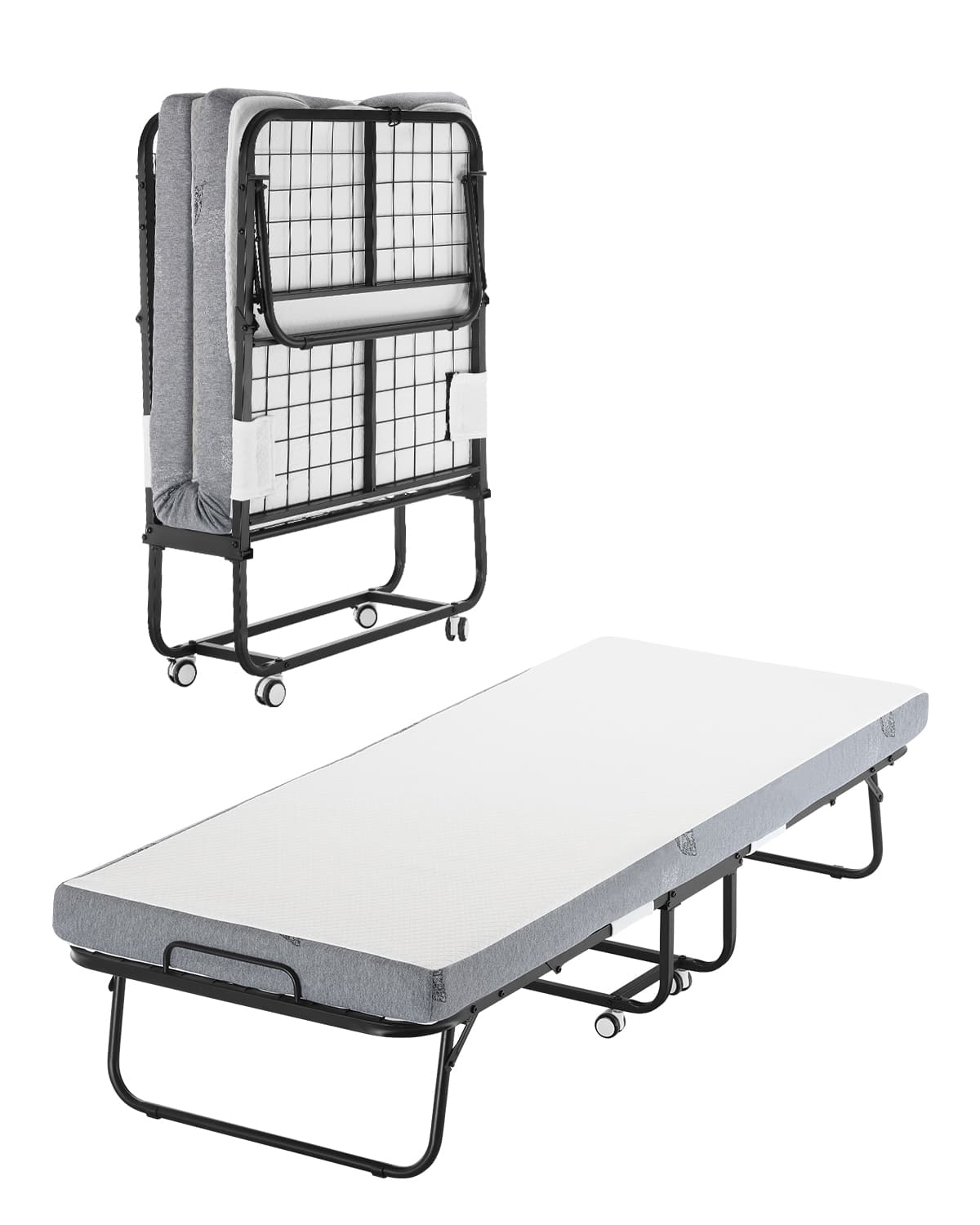 VEVOR - Rollaway Bed, 31 in x 75 in Folding Bed with 4 in Mattress, Twin Size Foldable Bed - White,Black