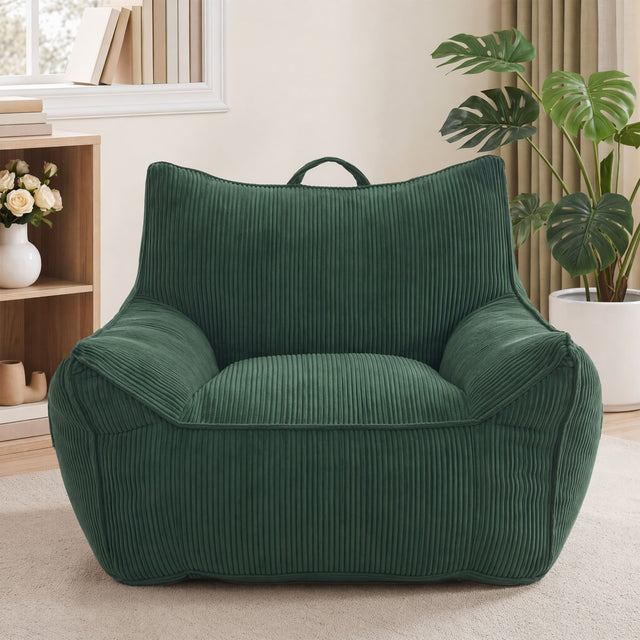 Front. Vipbear - Bean Bag Chair for Adults, Accent Chair with Armrests, Ergonomic Sofa Chair with Pocket & Handle - Green.