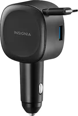 Insignia™ - 75W 2.3 ft. Retractable Car Charger for Smartphones, Tablets, and More