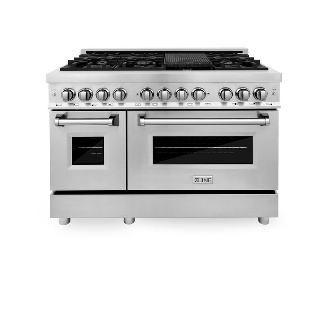 Front. ZLINE - 48 in. Wide 7 Burner 6.0 cu. ft. Legacy Freestanding Dual Fuel Range with Gas Cooktop & 2 Electric Ovens - Stainless steel.