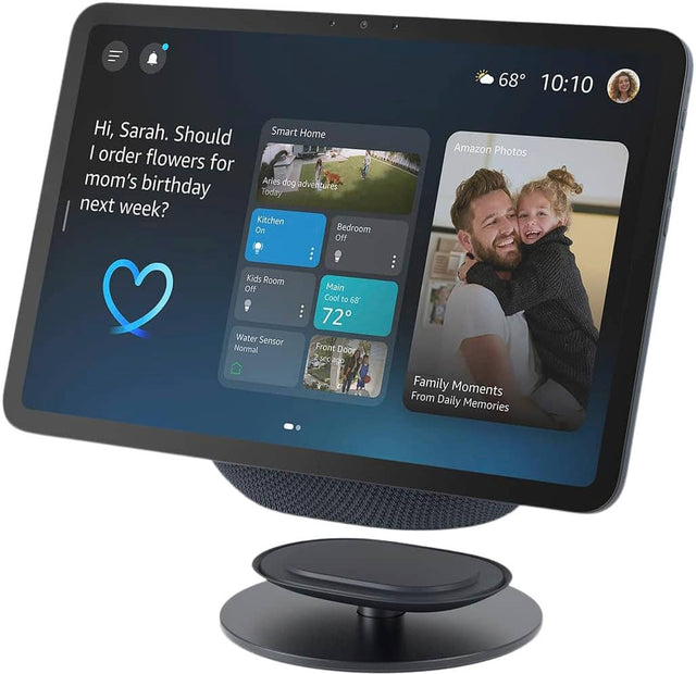 Hi, Sarah. Should I order flowers for mom's birthday next week?

Smart Home
- Kitchen: On
- Bedroom: Off
- Kids Room: Off
- Main: Cool to 72°
- Water Sensor: Normal
- Front Door: 2 sec ago

Amazon Photos
- Family Moments From Daily Memories

68° 10:10