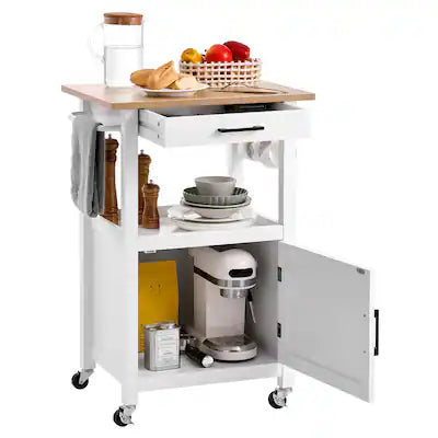 VEVOR - Kitchen Island Cart with Single Door Cabinet, Mobile Carts with Drawer, Towel Rack, Portable Table on Swivel Wheels