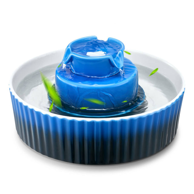 Front. VEVOR - Ceramic Cat Water Fountain, 2.1L/71oz Porcelain Pet Fountain with Quiet Pump, 360° Access and Multi-Layer Filtration - Dark blue.