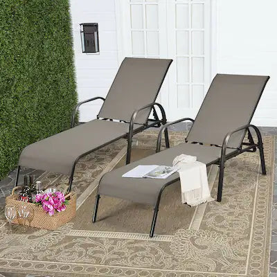 Gymax - 2PCS Adjustable Chaise Lounge Chair Recliner Patio Yard Outdoor w/ Armrest