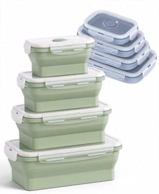 Front. Sugift - Silicone Collapsible Food Storage Containers With Lids 8-Pack Microwave Dishwasher Safe BPA-Free - Blue/Green.