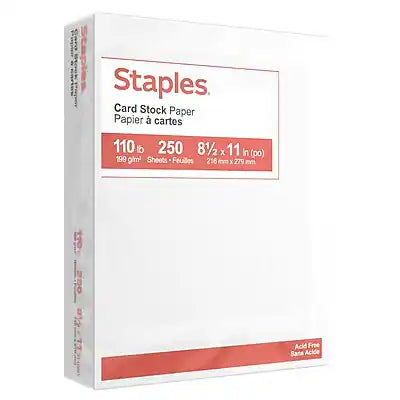 Staples - 110 lb. Cardstock Paper, 8.5" x 11", 250 Sheets/Ream