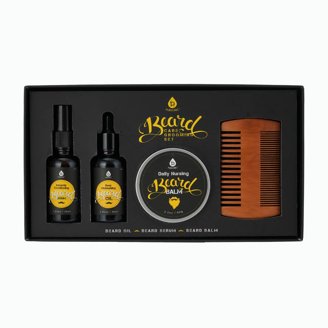 PURSONIC Beard Care Grooming Set: Inatiariy Conditioning Beard Oil, Semi-Deg Multi-Functional Beard Oil, Daily Nursing Beard Balm, Beard Oil, Beard Serum, Beard Balm