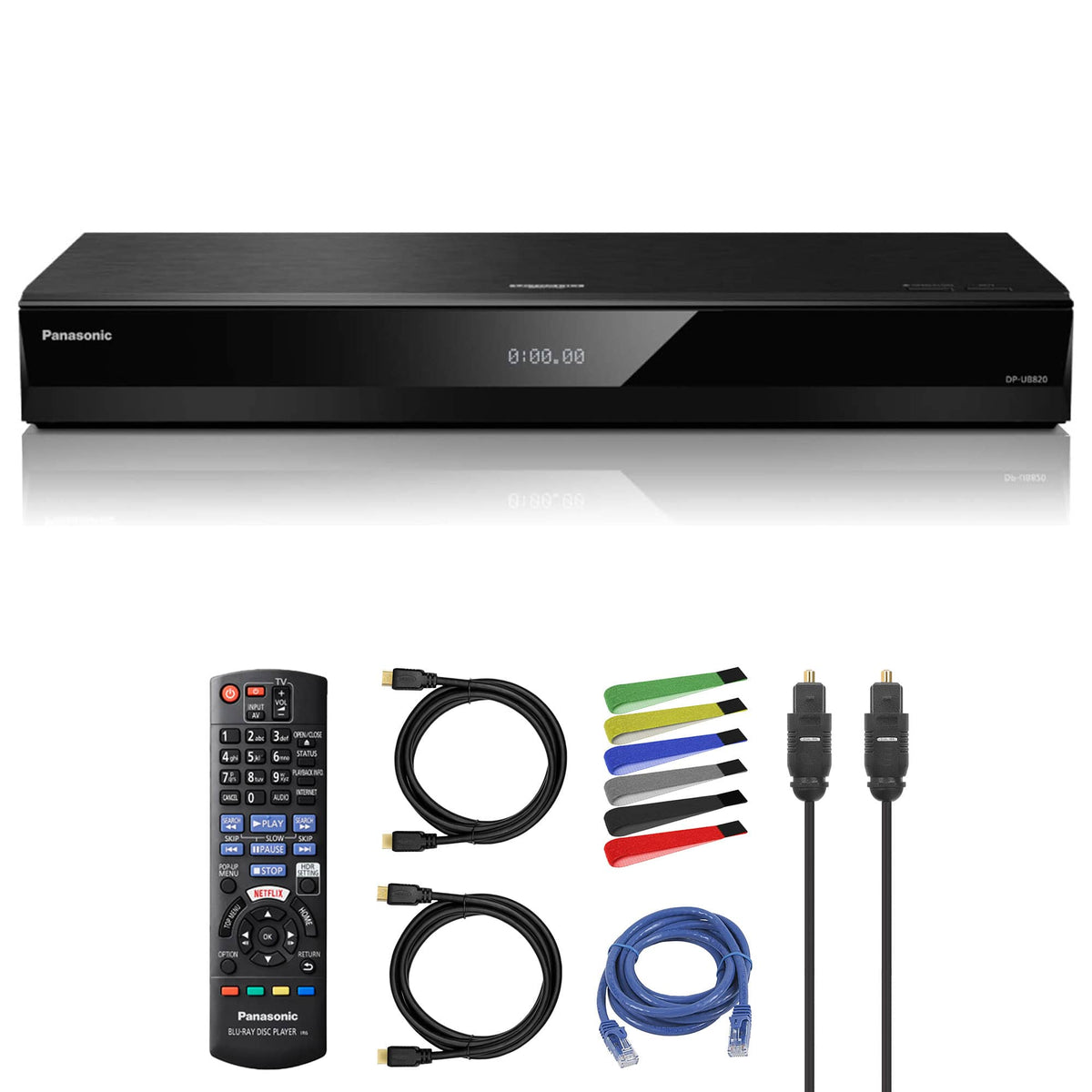 Panasonic - DP-UB820-K 4K UHD Blu-ray Player + Network Cable + More Bundle - Black w/ Cable Bundle
