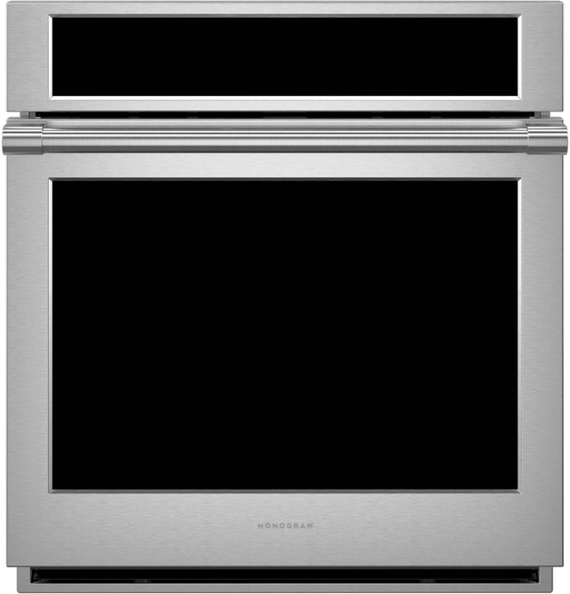 Front. Monogram - Statement 27" Smart BuiltIn Single Electric True European Convection Wall Oven with Scan to Cook Technology - Stainless Steel.