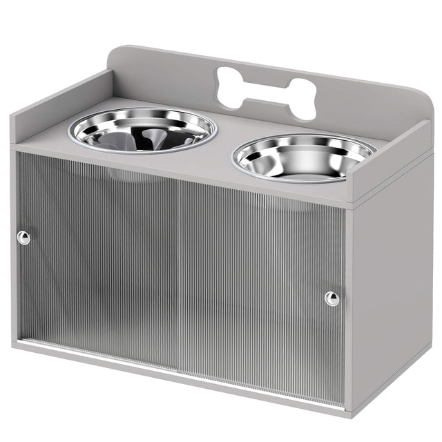Front. Pawhut - Dog Bowls with Storage - Gray.